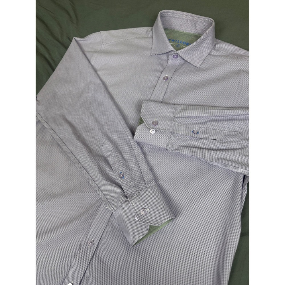Twillory‎ Performance Fabric Dress Shirt Mens 15.5 34/35 Trim Fit Purple Check